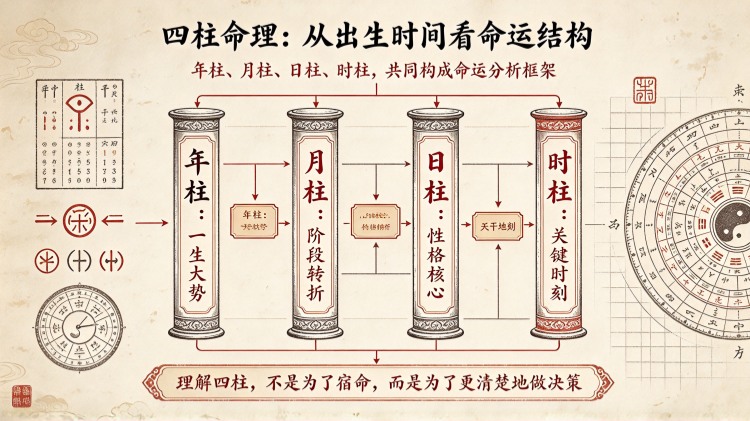 四柱命理的全面解析：年柱月柱日柱时柱详解——命理之门，命运的密码